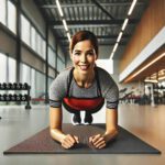 Frau macht eine Plank-Übung in einem Fitnessstudio.